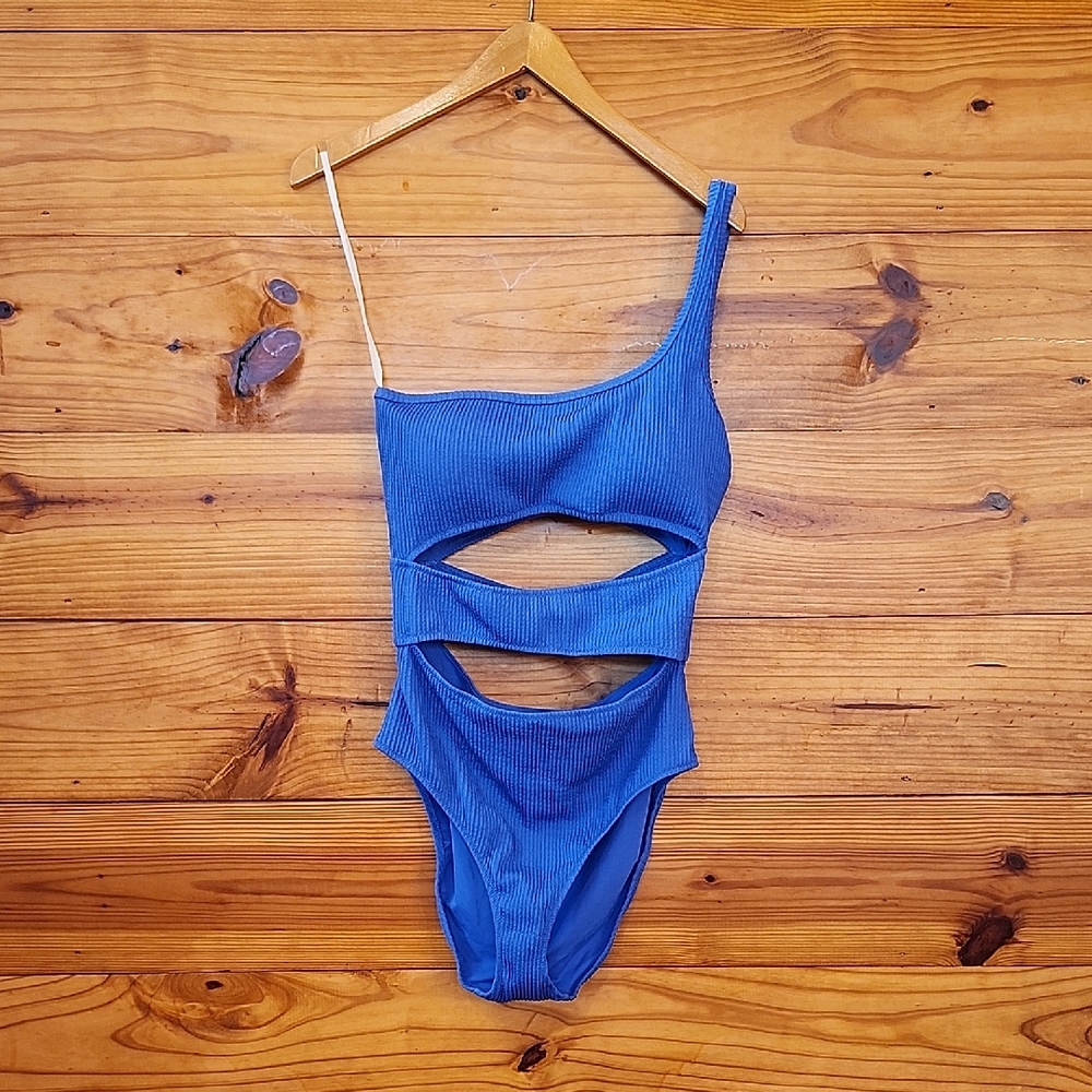 aerie NWT periwinkle-lavender One-Piece One Shoulder Cut Out Swimsuit L